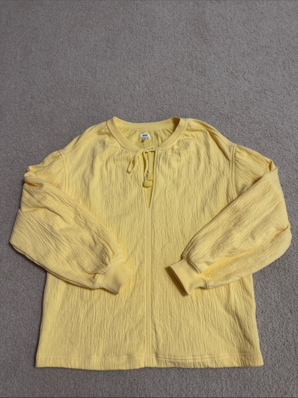 aerie Pale Yellow Tie-Neck Long Sleeve Top